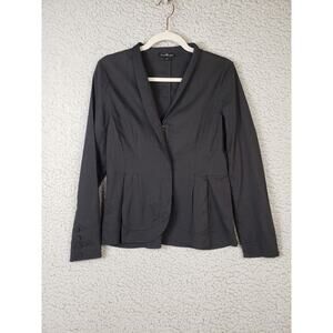 Eileen Fisher Blazer Womens XS Jacket Dark Gray Linen Cowl Neck Chic Full Zip